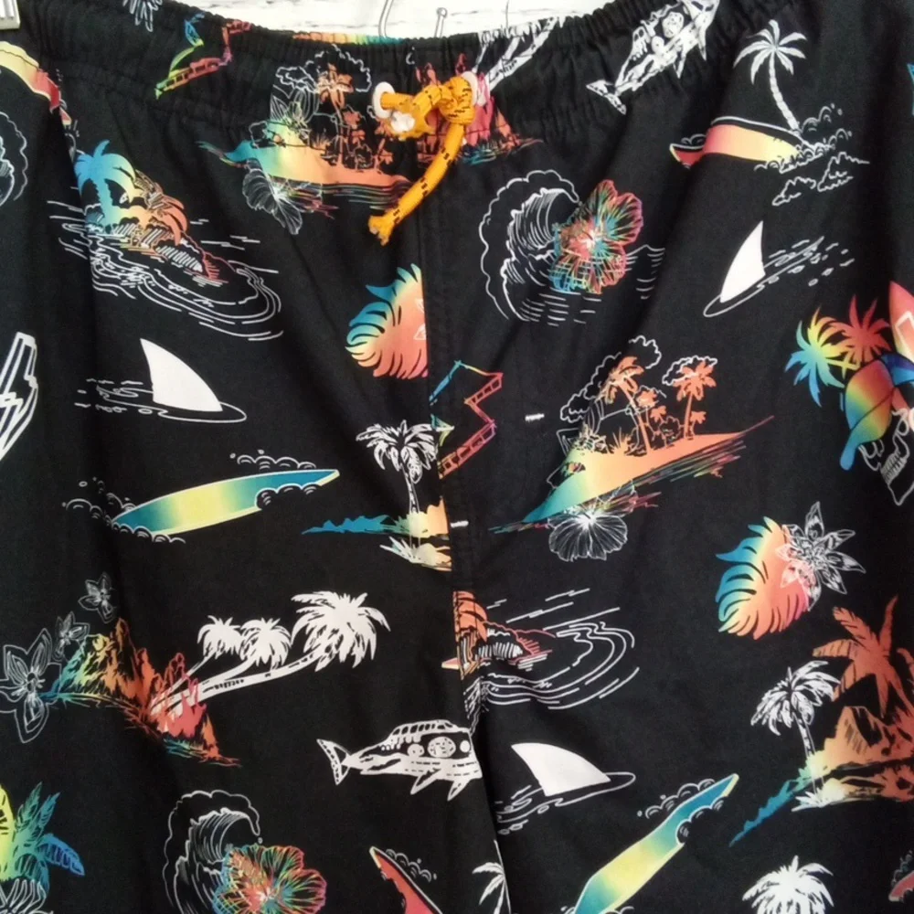 Wonder Nation Boys Swim Trunks XL 14-16 Black Tropical Print Swim Shorts